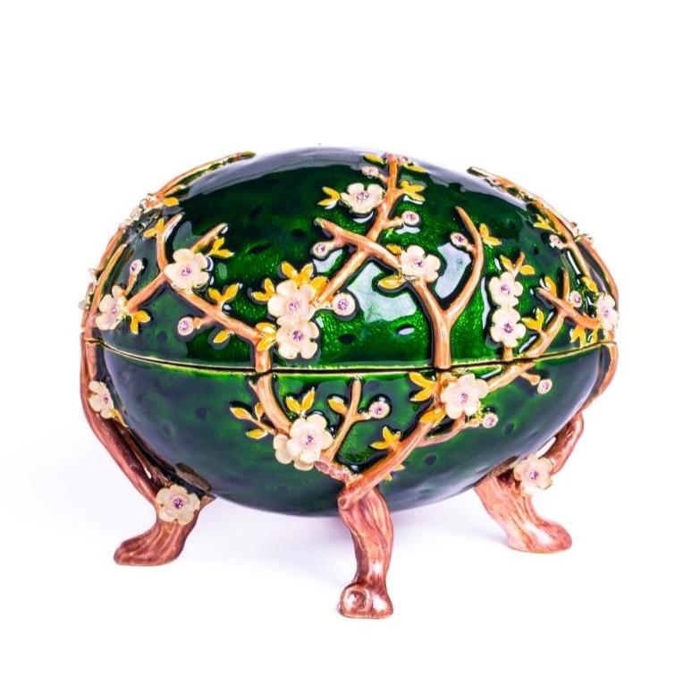 E2092 Apple Blossom Faberge Egg Enamel Painted Trinket Box with Austrian Crystals -  Keren Kopal