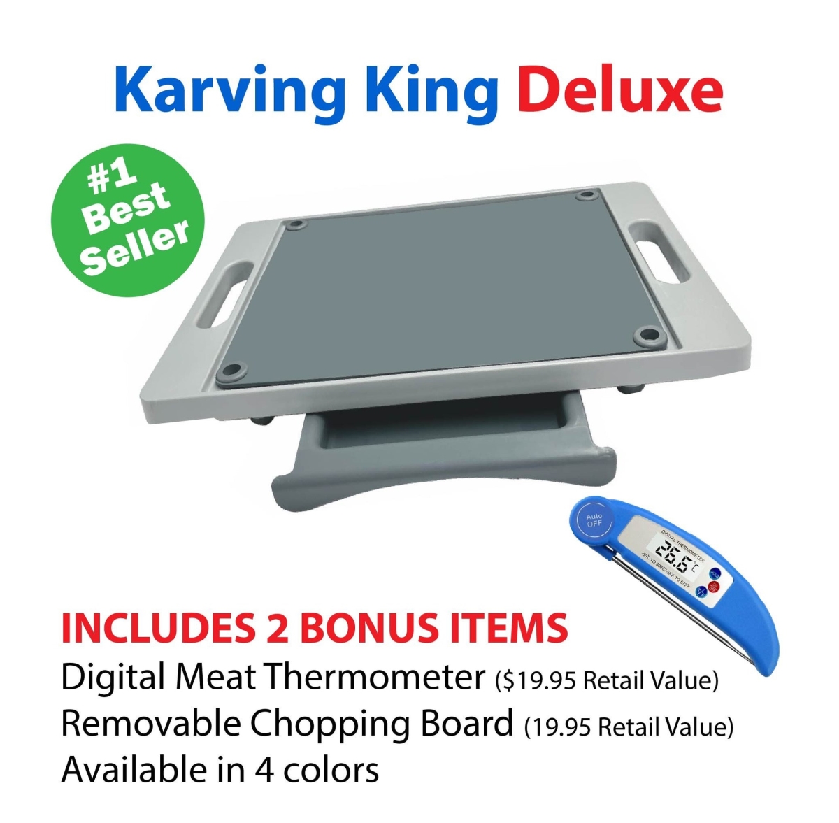 Picture of Karving King KK4MT Dripless Cutting Board 2-In-1 System with Digital Meat Thermometer, Grey