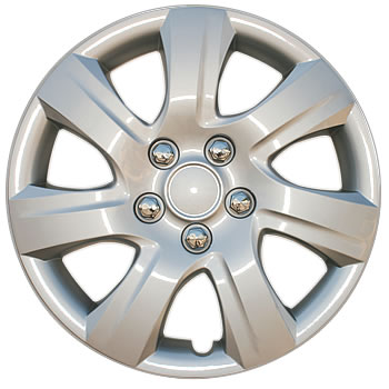 16", 7 Spoke, Silver, Plastic, Set Of 4, Spring Steel Clip