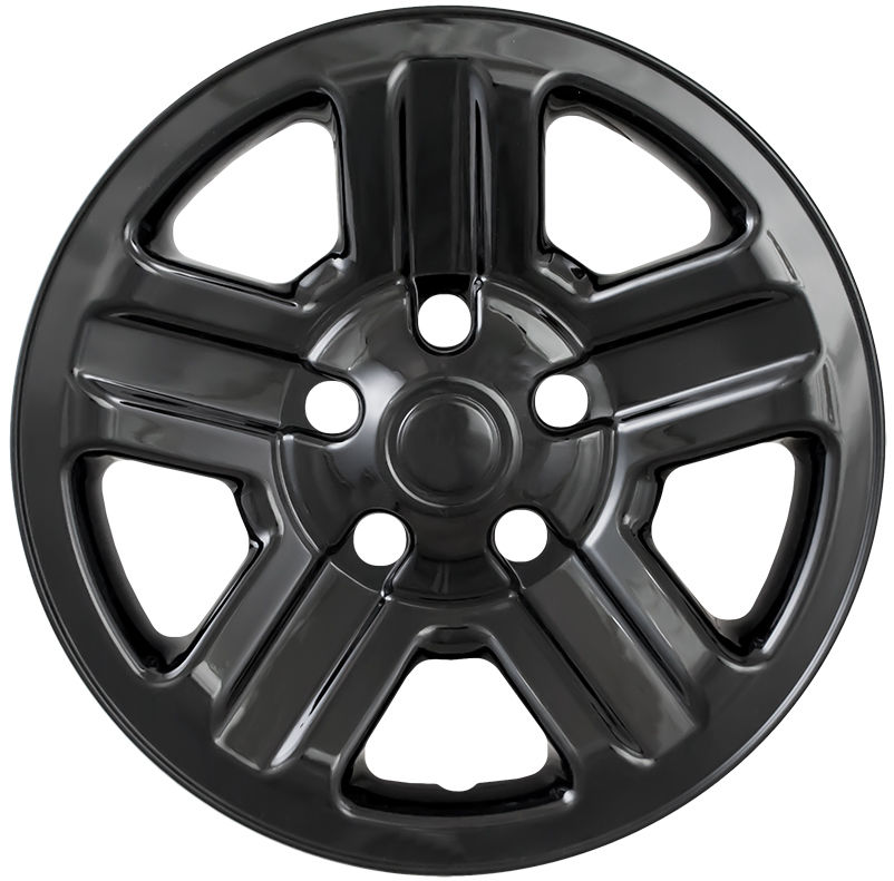 16", 5 Indented Spoke, Gloss Black, Plastic, Set Of 4, Compatible With Steel Wheels