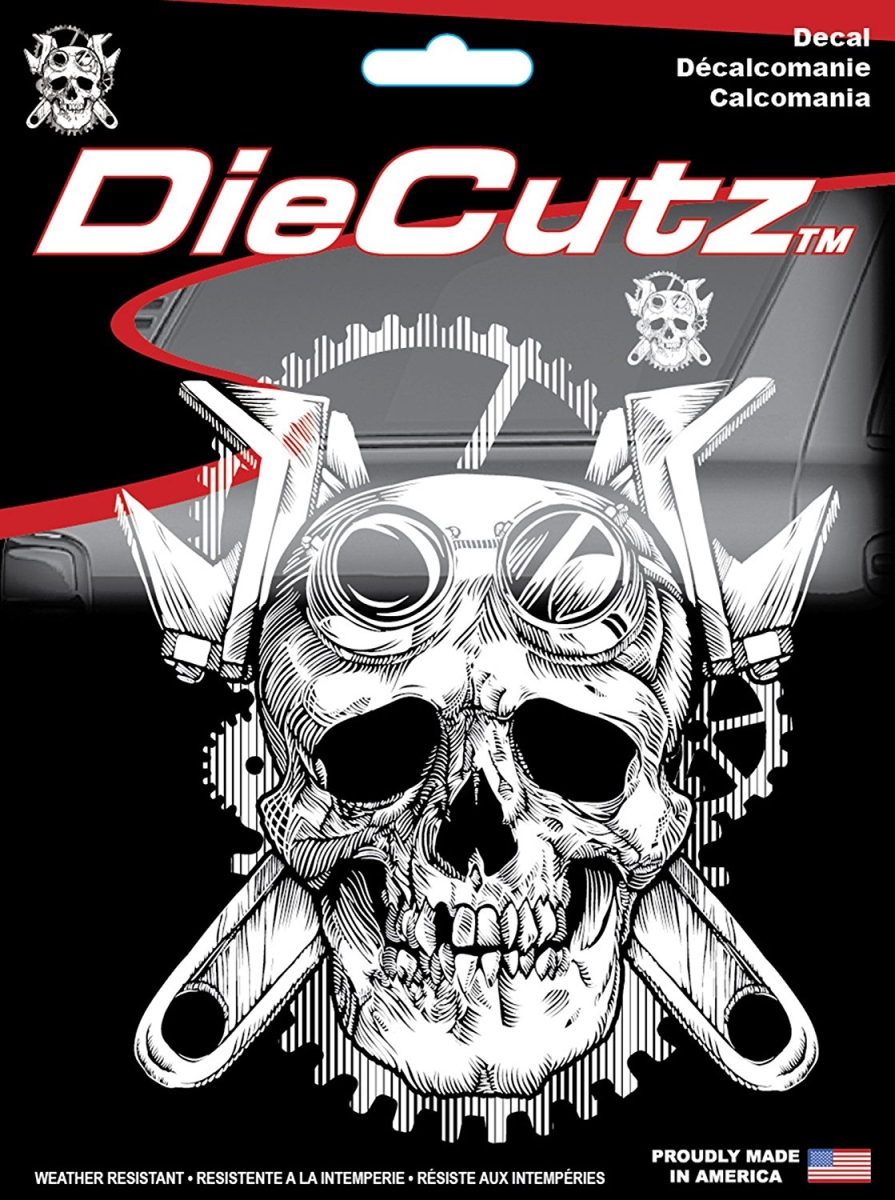 C54-40016 Vet Amer Flag Small Steampunk Skull Die Cutz Decal