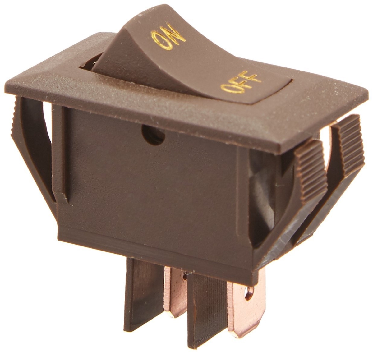 BROWN ROCKER SWITCH W/GOLD TEXT, 10 A, ON/OFF - SPST - CUT-OUT .550IN