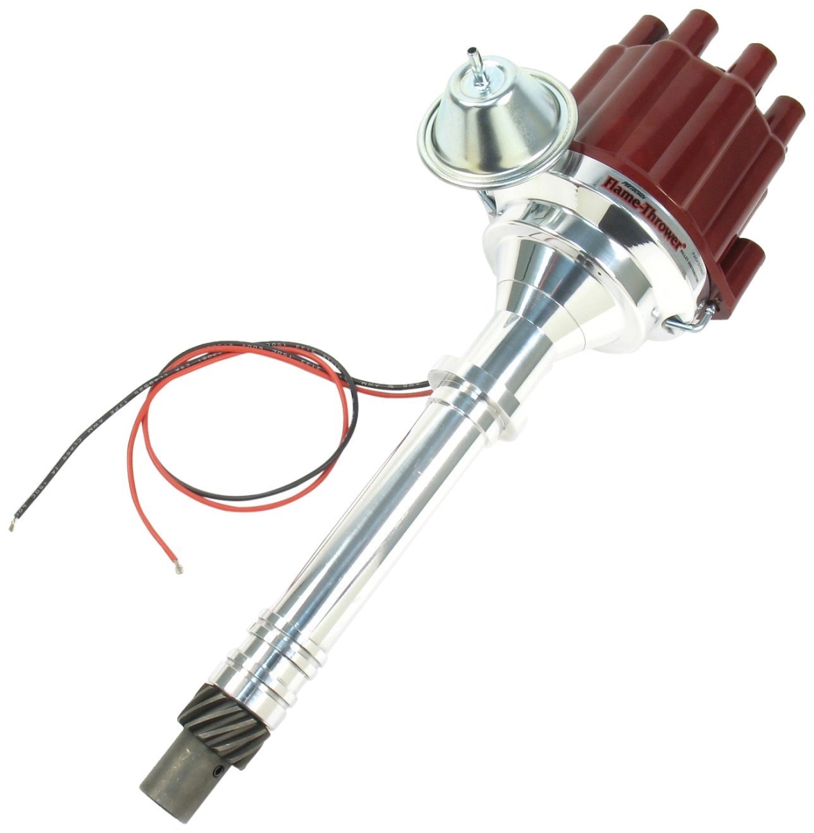 Flame-Thrower Plug & Play Vacuum Advance Red Cap Billet Electronic Distributor