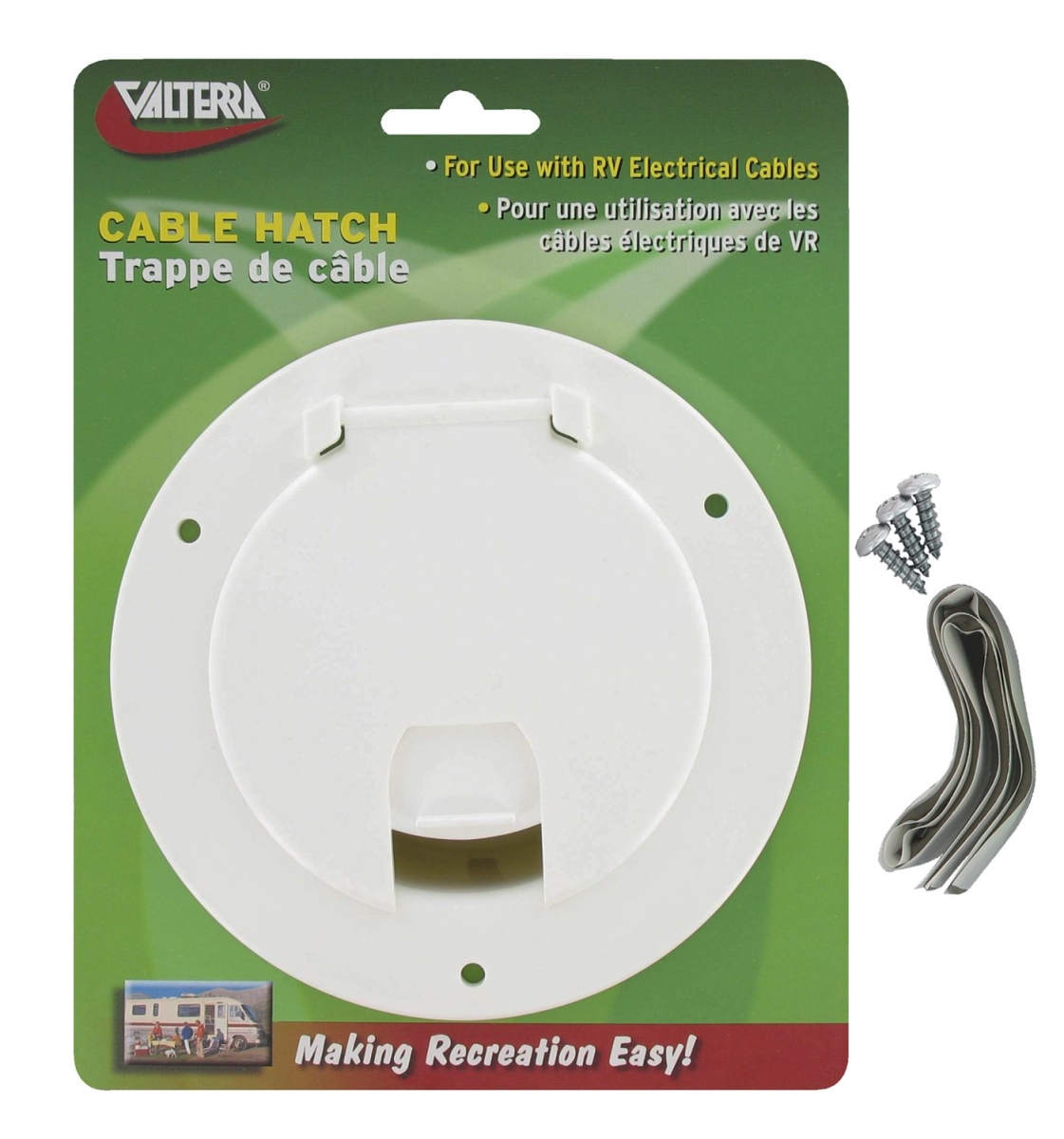 Valterra V46-A102135VP Large Round Cable Hatch, White - Carded
