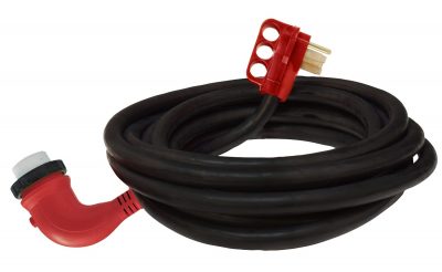 25 ft. 50 Amp, 90 deg LED Detachable Power Cord with Handle, Red