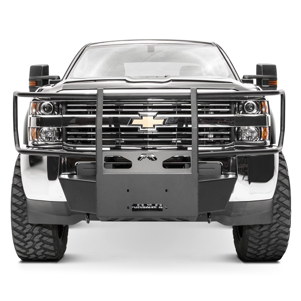 GM15-N3070-1 Small Frame Winch Mount with Full Grille Guard, Bare Steel for 2015-2018 GMC Sierra