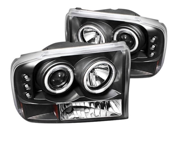 1999-2004 Ford F250 Super Duty Black Halo Projector LED Headlights