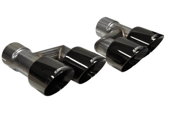 14333BLK Angle Cut Dual Clamp-On Black Exhaust Tip, Black
