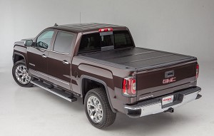TFX5526; Tonneau Cover; Hard Tri Fold Low Profile Lockable Using Tailgate Handle Lock Black