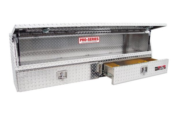 96 in. Brute High Capacity Contractor Single Door Top Mount Tool Box with Bottom Drawers - Polished