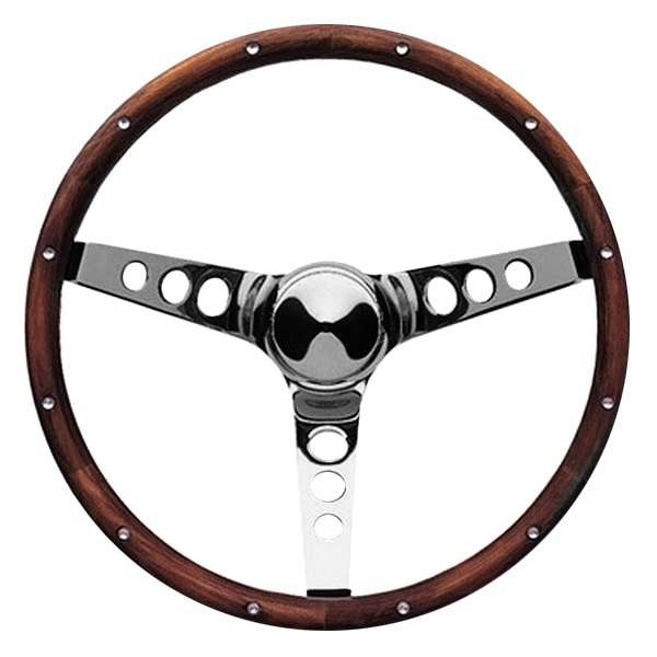 Picture of Grant 213 3-Spoke Polished Chrome Steel Design Classic Wood Style Steering Wheel with Walnut Hardwood Grip