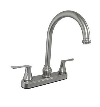 Empire Faucet Brushed Nickel RV/Mobile Home Kitchen Faucet with 25mm Gooseneck Spout, & Solid Sabre Handles | Camping World