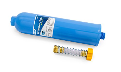 Camco TastePURE XL KDF/Carbon RV Water Filter with Flexible Hose Protector Made in USA | Camping World