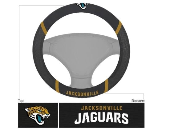 Picture of Fan Mats 21546 15 in. Jacksonville Jaguars Embroidered Steering Wheel Cover - Black