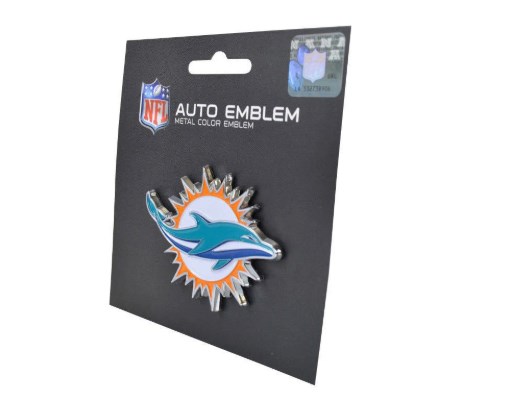 Picture of Fan Mats 22578 4 x 2.75 in. Miami Dolphins Premium Metal Emblem Decal Car Truck Auto Heavy Duty
