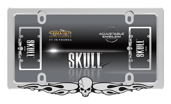 58530 Skull Design License Plate Frame, Chrome & Black