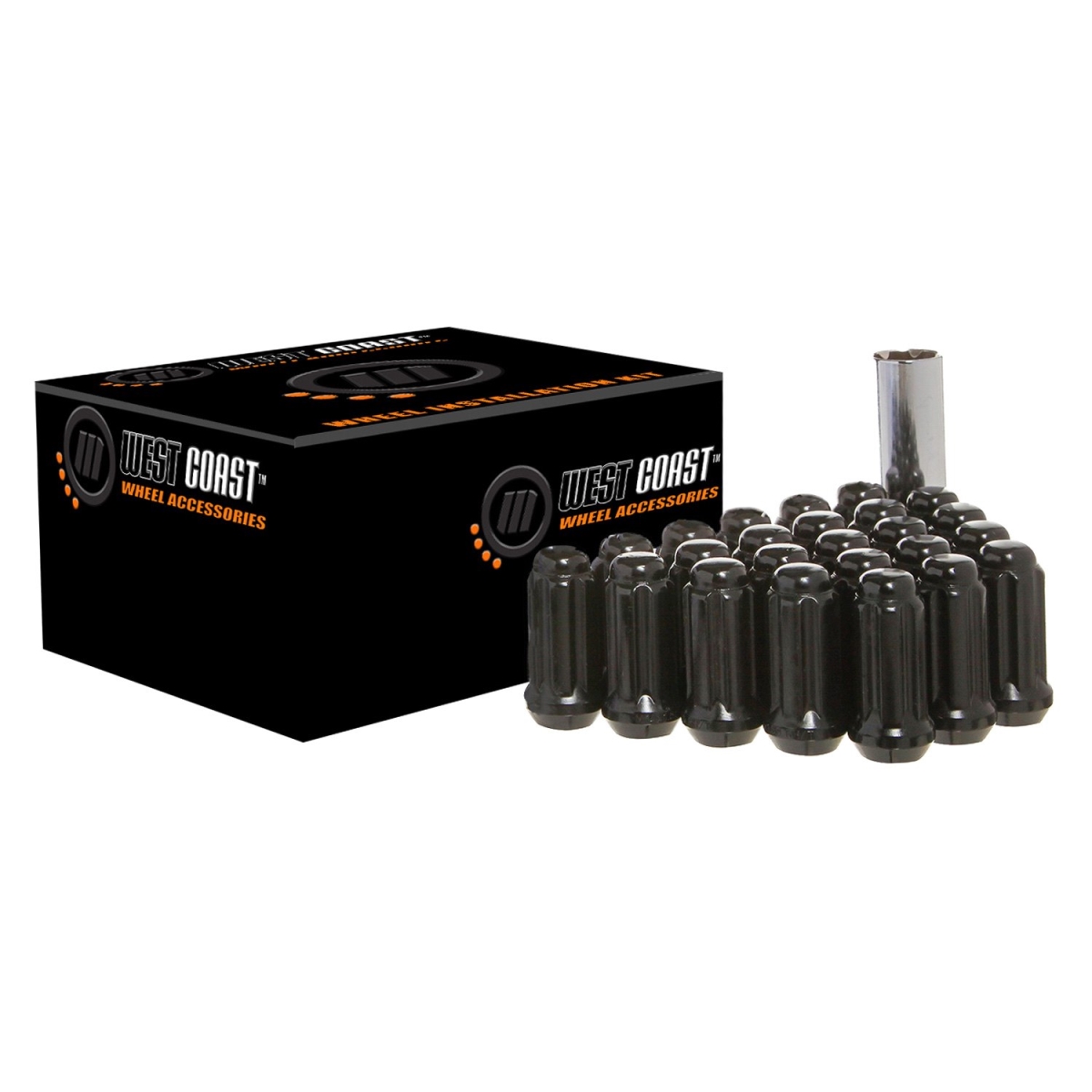 WHEEL INSTALLATION KIT 6 Lug Kit 12 Inch x 20 Thread Size 60 Degree Conical Acorn Extra Long Bl
