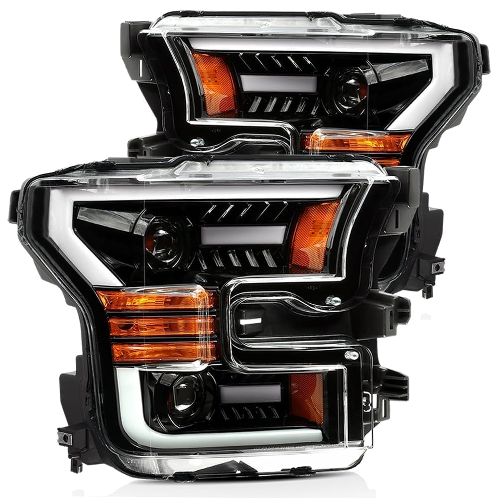 880158 Pro-Series Jet Black Sequential LED DRL Bar Projector Headlights for 2015-2020 Ford F-150