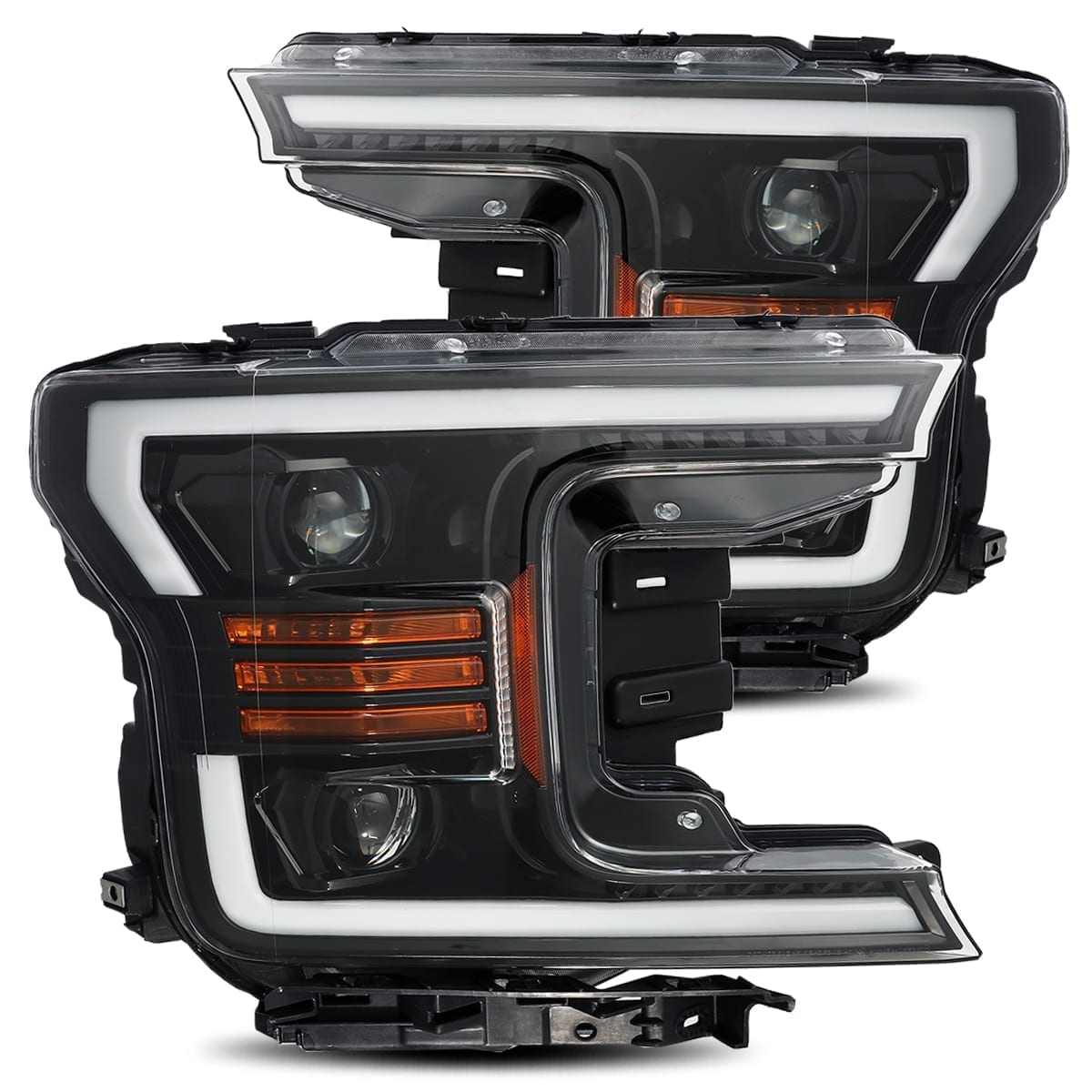 880188 Pro-Series Jet Black Sequential LED DRL Bar Projector Headlights for 2018-2020 Ford F-150
