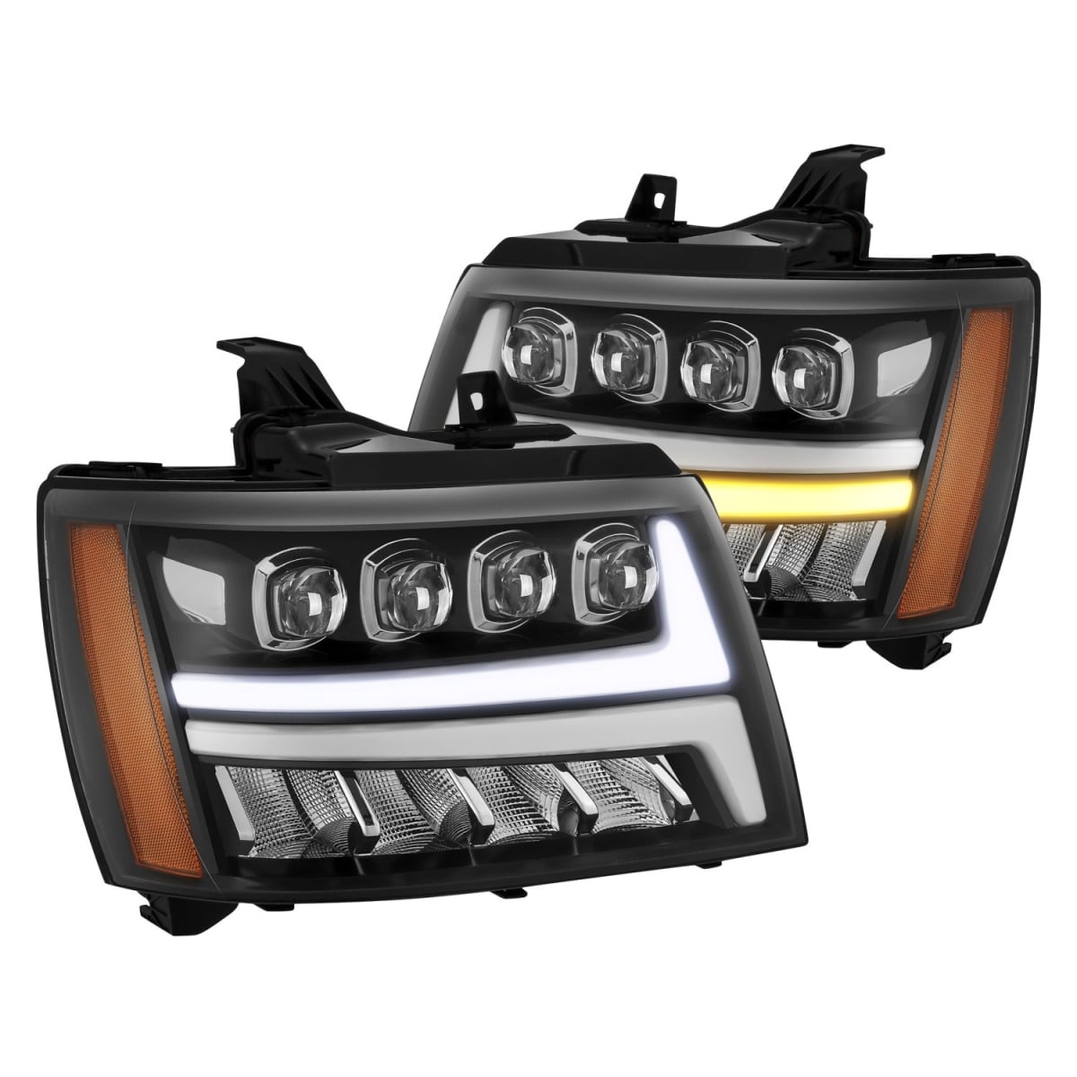 880287 Nova-Series Jet Black DRL Bar Projector LED Headlights with Sequential Turn Signal for 2007-2013 Chevy Avalanche