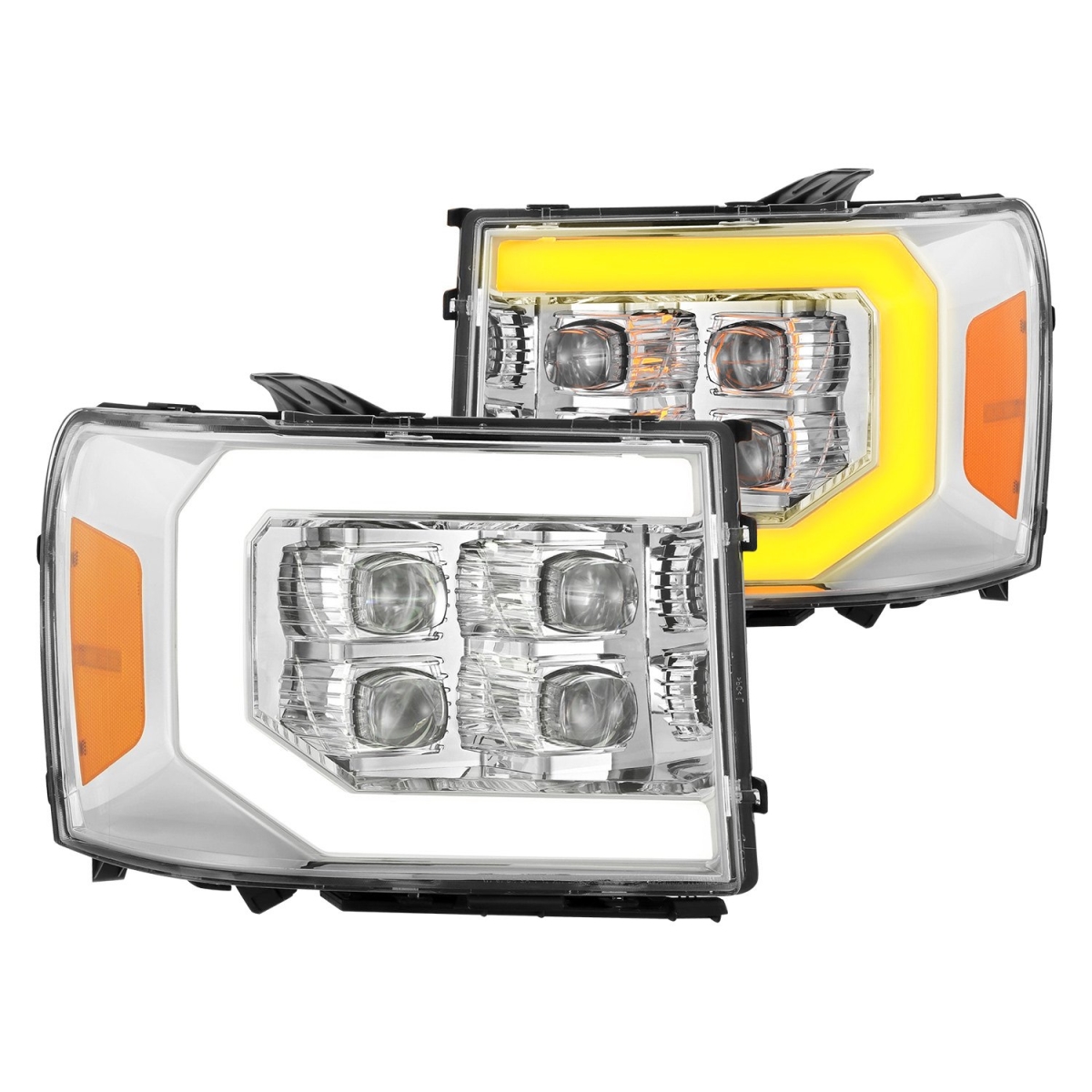 880607 Nova-Series Chrome Sequential DRL Bar Projector LED Headlights for 2007-2013 GMC Sierra 1500