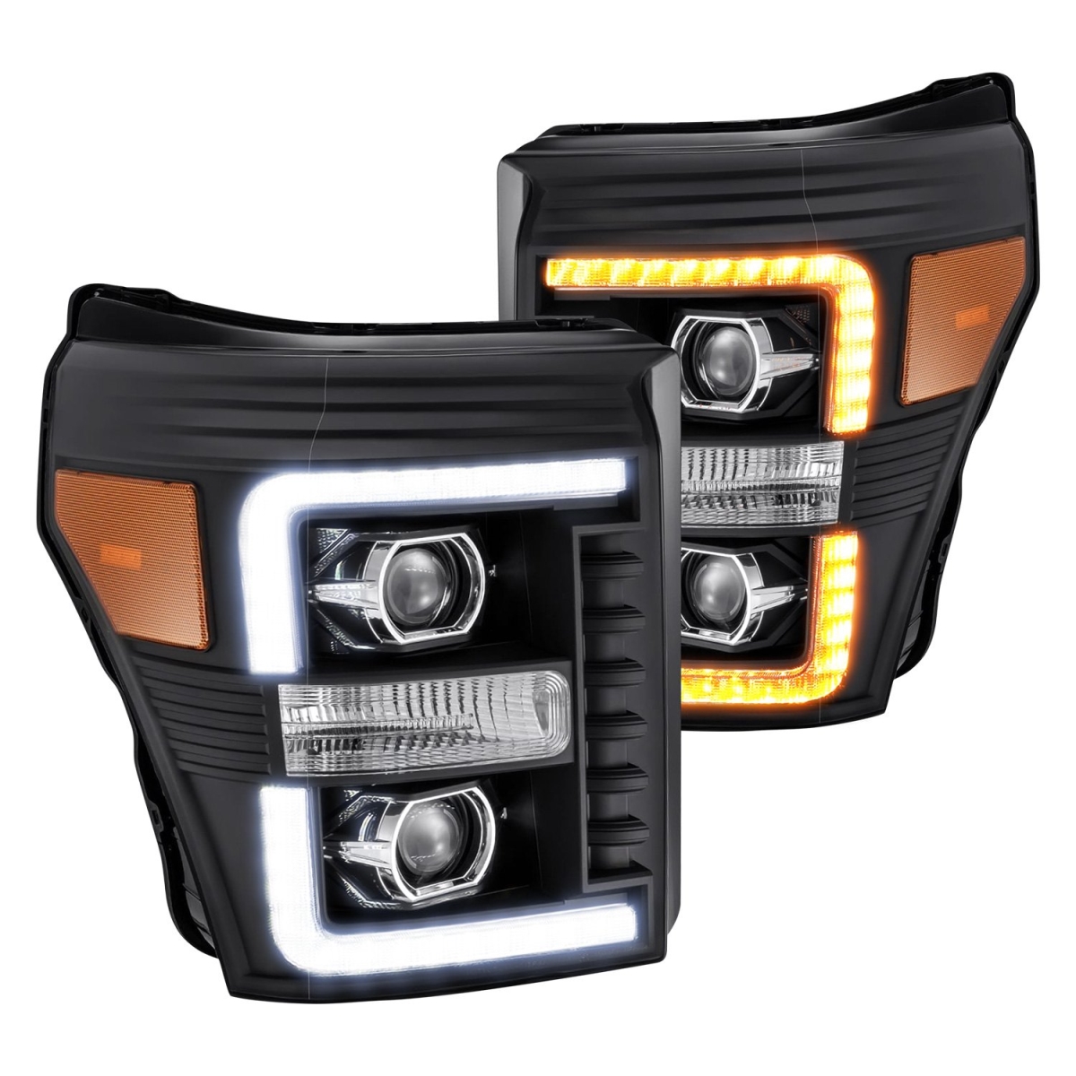880142 Pro-Series Black Sequential LED DRL Bar Projector Headlights for 2011-2016 Ford F-250