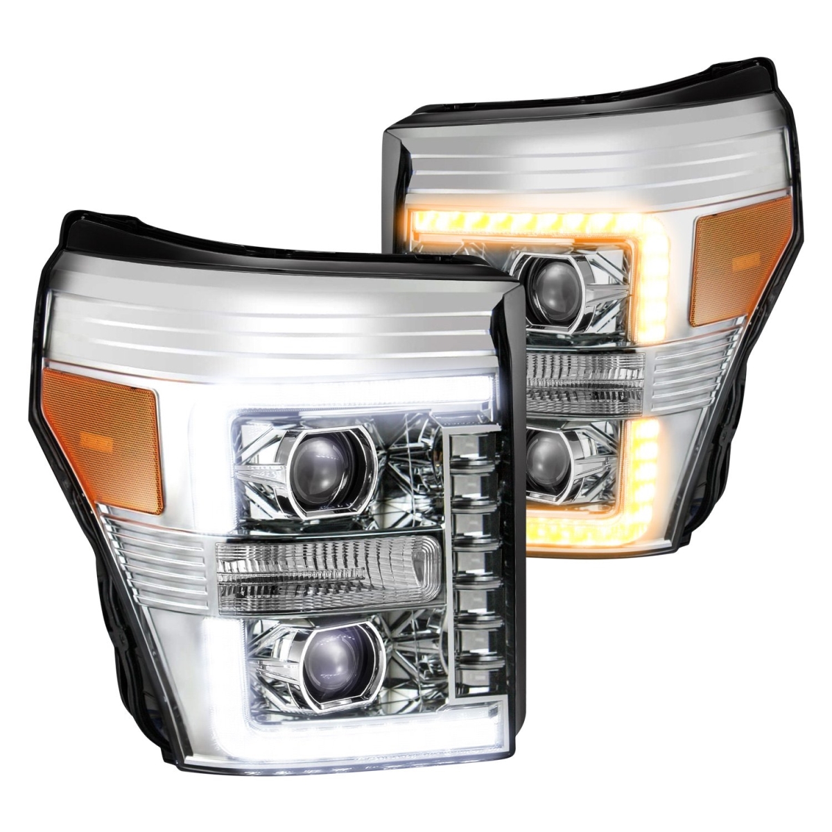 880141 Pro-Series Chrome Sequential LED DRL Bar Projector Headlights for 2011-2016 Ford F-250