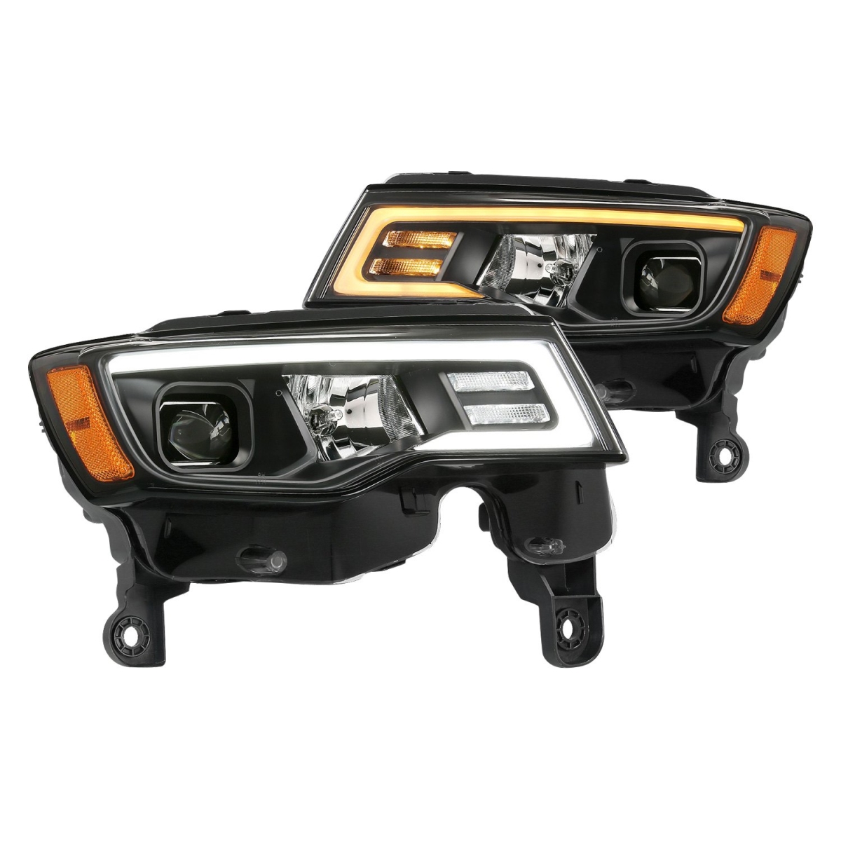 111418Black Switchback LED U-Bar Projector Headlights with Plank Style for 2017-2018 Jeep Grand Cherokee