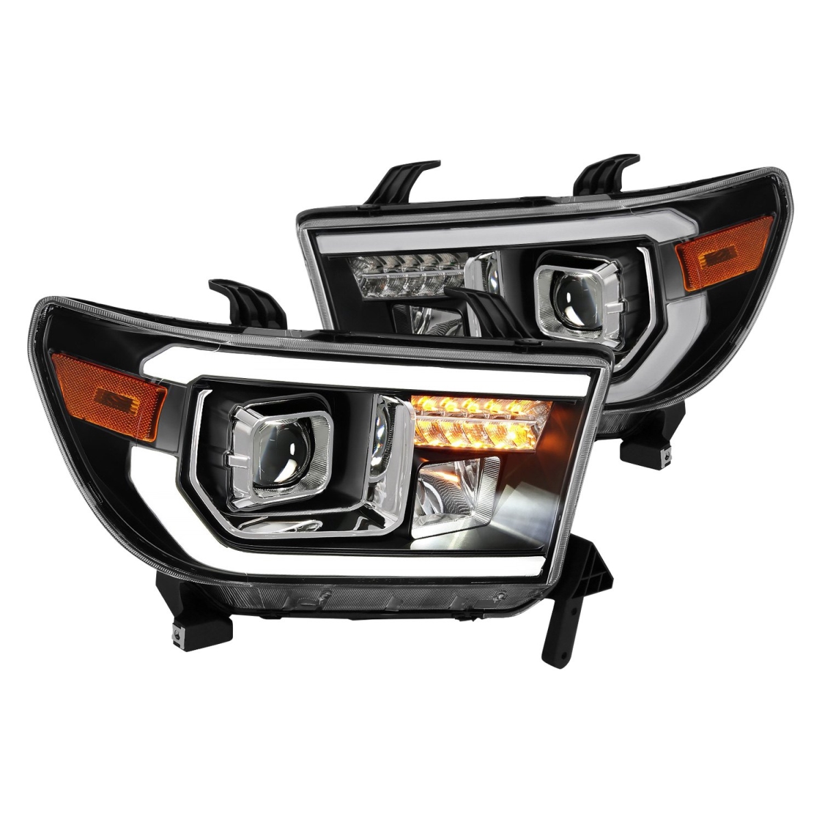 111447Black U-Bar Projector LED Headlights with Amber for 2008-2017 Toyota Sequoia