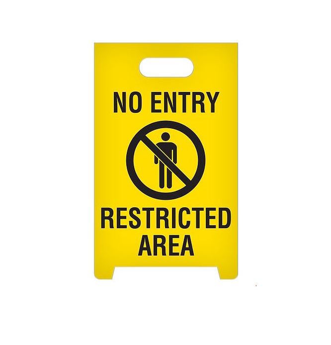 Picture of Top Tape ASF1004 No Entry Restricted Area A-Frame Standing Floor Sign - Yellow
