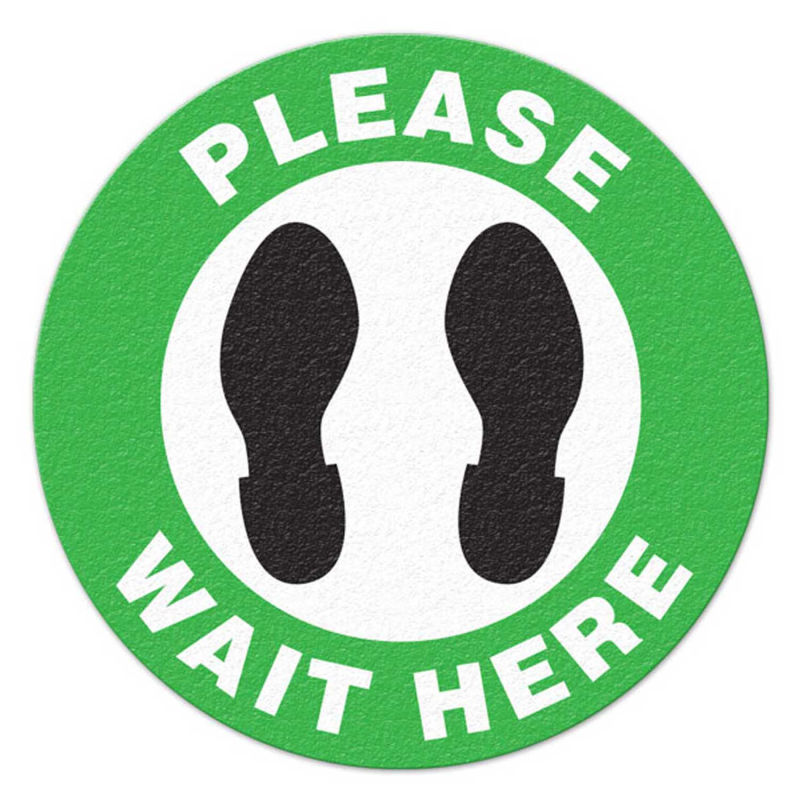 Picture of Top Tape FS1046V Please Wait Here Vinyl Adhesive Floor Sign - Green & Black - White