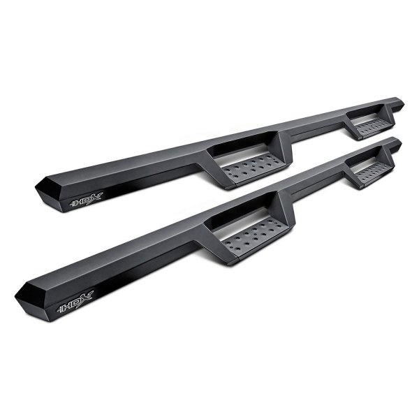 5611955 4 in. HDX Cab Length Black Drop Steps with Black Steps Plates for 2004-2013 Chevy Silverado 1500