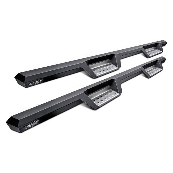 56119552 4 in. HDX Cab Length Black Drop Steps with Polished Step Plates for 2004-2013 Chevy Silverado 1500