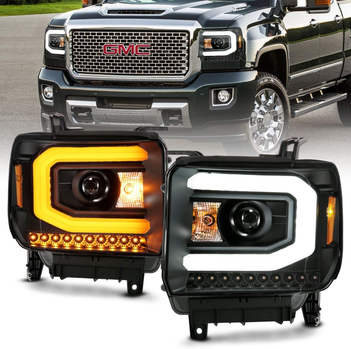 111487 Projector Headlight Set with Plank for 2014-2015 GMC Sierra 1500