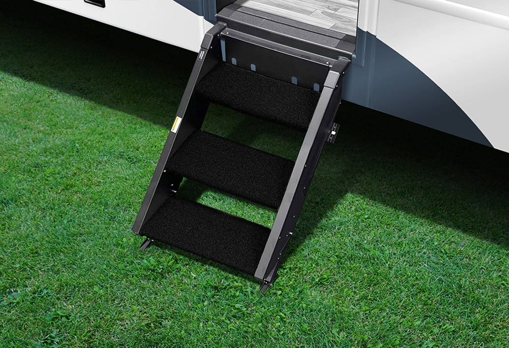 STEPS AND STEP RUGS RV Fits MORryde StepAbove 3 Step; 17-1/2 Inch Width; Obsidian Black; 3 Piece