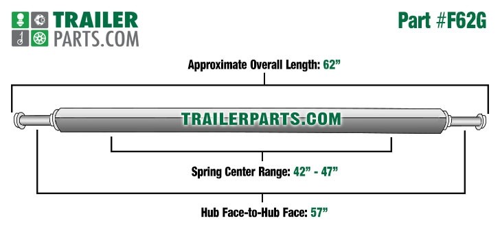 49538 2 in. Galvanized Square Trailer Axle - 2,000 lbs Capacity with 1.06 in. Spindles - 57 in. Hub Face