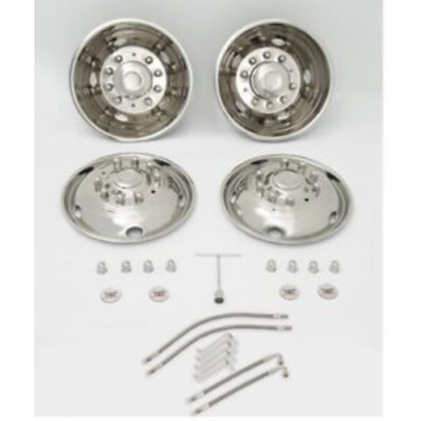 WHEEL SIMULATORS Fits 195 Inch Diameter 10 Lug Wheels Polished Stainless Steel BoltOn Set Of 2