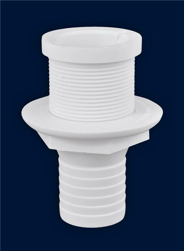 3875C1 0.875in. Hole Polypropylene White Cockpit Drain for 1.5 in. Hose