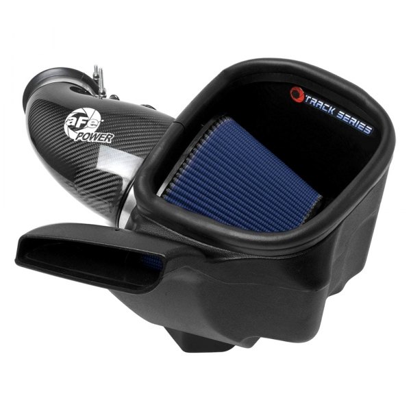 Picture of AFE 5710014R Stage 2 Track Series Aluminum Black Carbon Fiber Cold Air Intake System with Pro 5R Blue Filter
