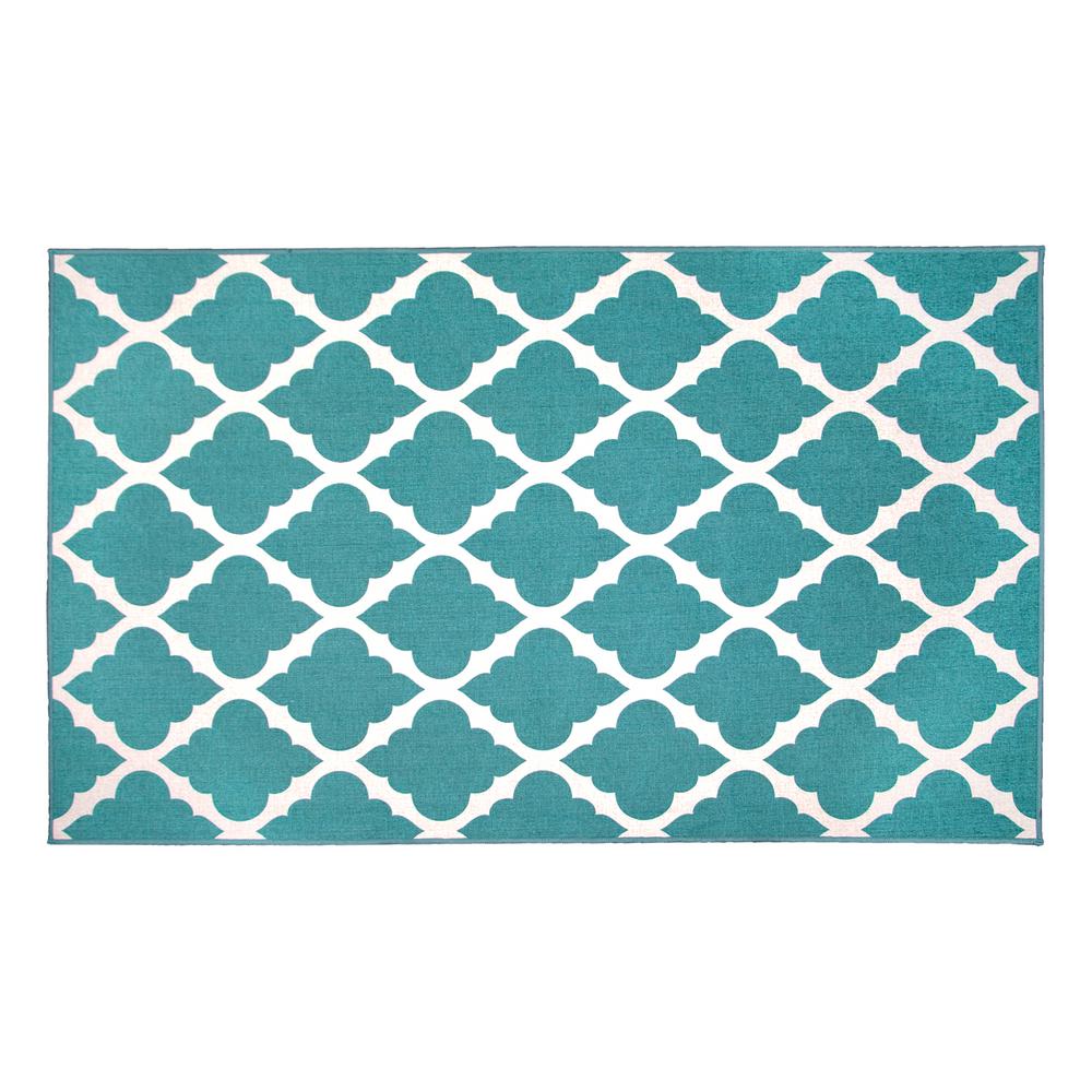361456WEB 3 x 5 ft. My Magic Carpet Machine Washable Moroccan Trellis Accent Rug, Teal