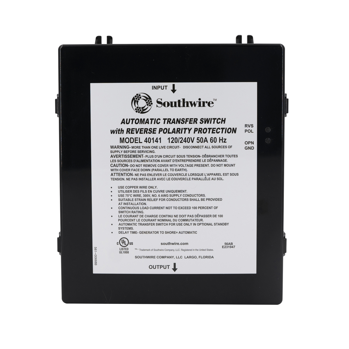 40141001 50A Reverse Polarity Transfer Switch