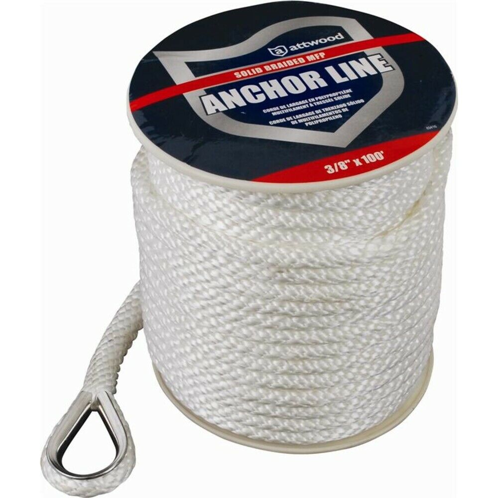 117241 0.37 in. x 100 ft. Solid Braided Multi-Filament Polypropylene Anchor Line, White