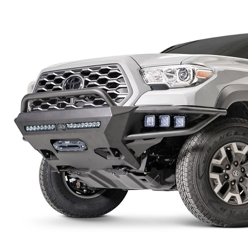 TB16021 Front Ultra Light Hybrid Full Width Winch Pre-runner Bumper with Hoop for 2016-2022 Toyota Tacoma, Black Powder Coat
