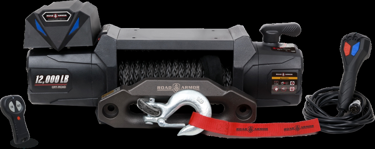 Electric Winch with Synthetic Rope, Black - 12000 lbs Capacity -  Auto USA, AU2440612