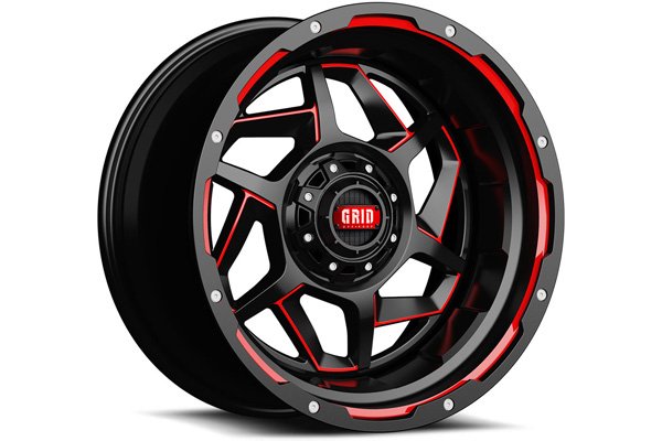D2414237E7 24 x 14 in. 6 x 135 Bolt Pattern -76 Offset 108 CB Wheel, Gloss Black with Red Accent