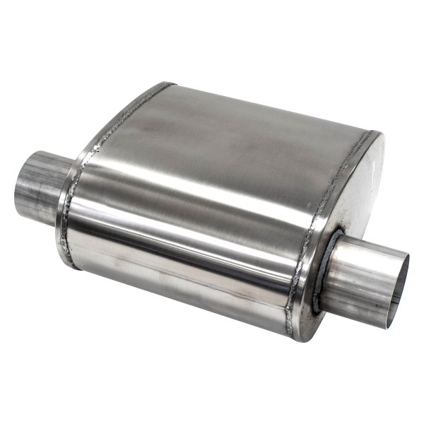 CP250SS 10 in. 304 Stainless Steel Oval Exhaust Muffler - 2.5 in. Offset ID & 2.5 in. Same Side Output OD
