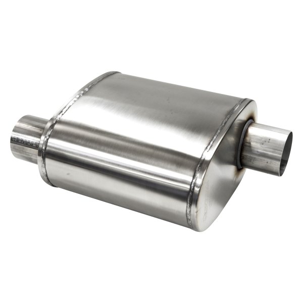CP3000S 10 in. 304 Stainless Steel Oval Exhaust Muffler - 3 in. Offset ID & 3 in. Offset OD