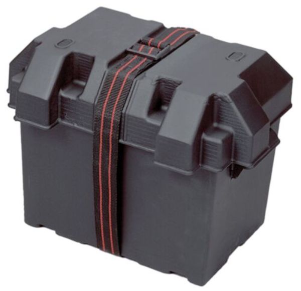 13228; Battery Box; Strap-Style; 6 Volt Golf Cart; Black Polypropylene; Vented; Includes Lid