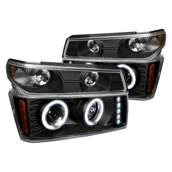 2PCO04HJT LED Halo Projector Headlight & Bumper Lamp Fits 2004-2012 GMC Colorado, Black