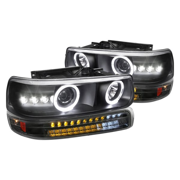 2LBLSIV99J Projector Headlights & LED Bumper Lamps for 1999-2002 Chevy Silverado, Black